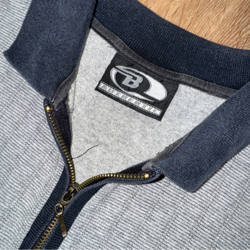 Badger Polo Shirt Mens XL Grey Thick Casual Zip Up Top Contrast Trim Preppy 90s